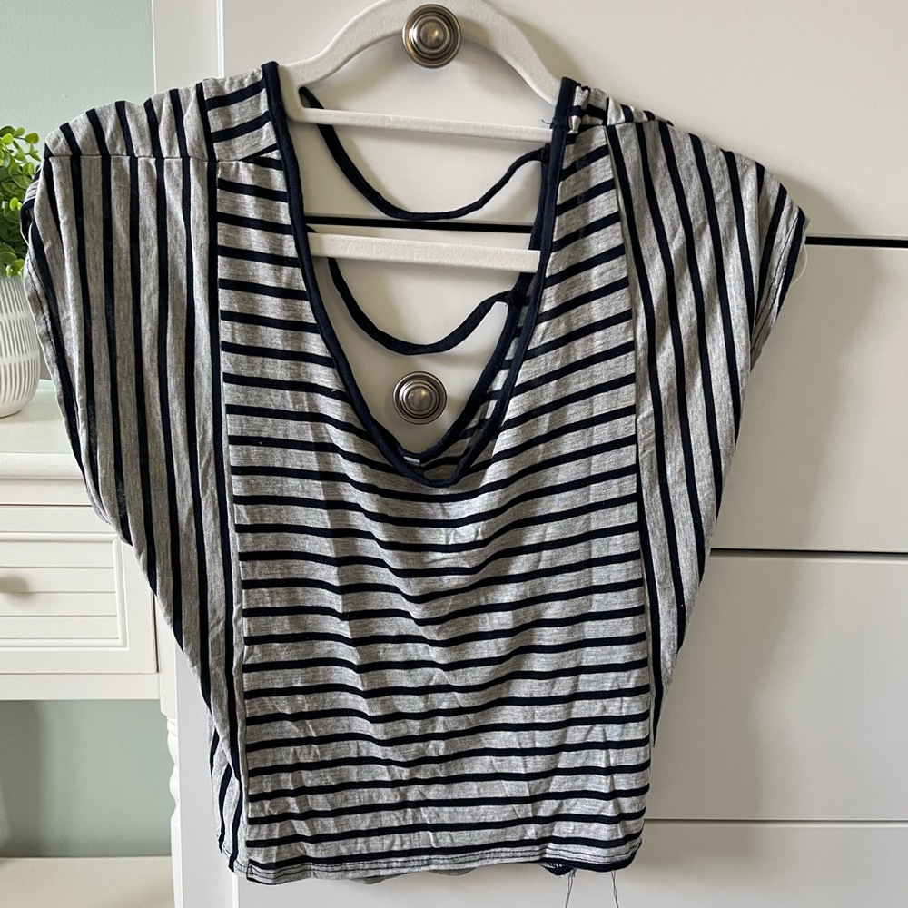 Striped Navy and Gray Women's Top